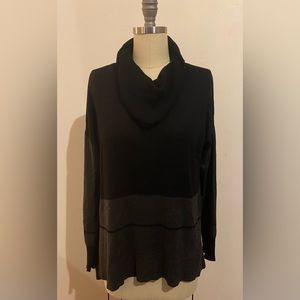 Cable and Gauge hi-lo sweater top cowl neck grey black medium comfy